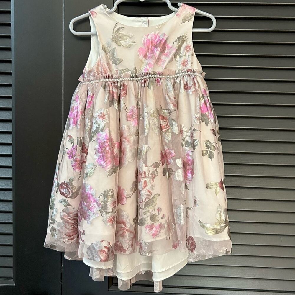 Pastourelle by Pippa & Julie, Pink and Silver Mesh Floral Party Dress, Size 24 M